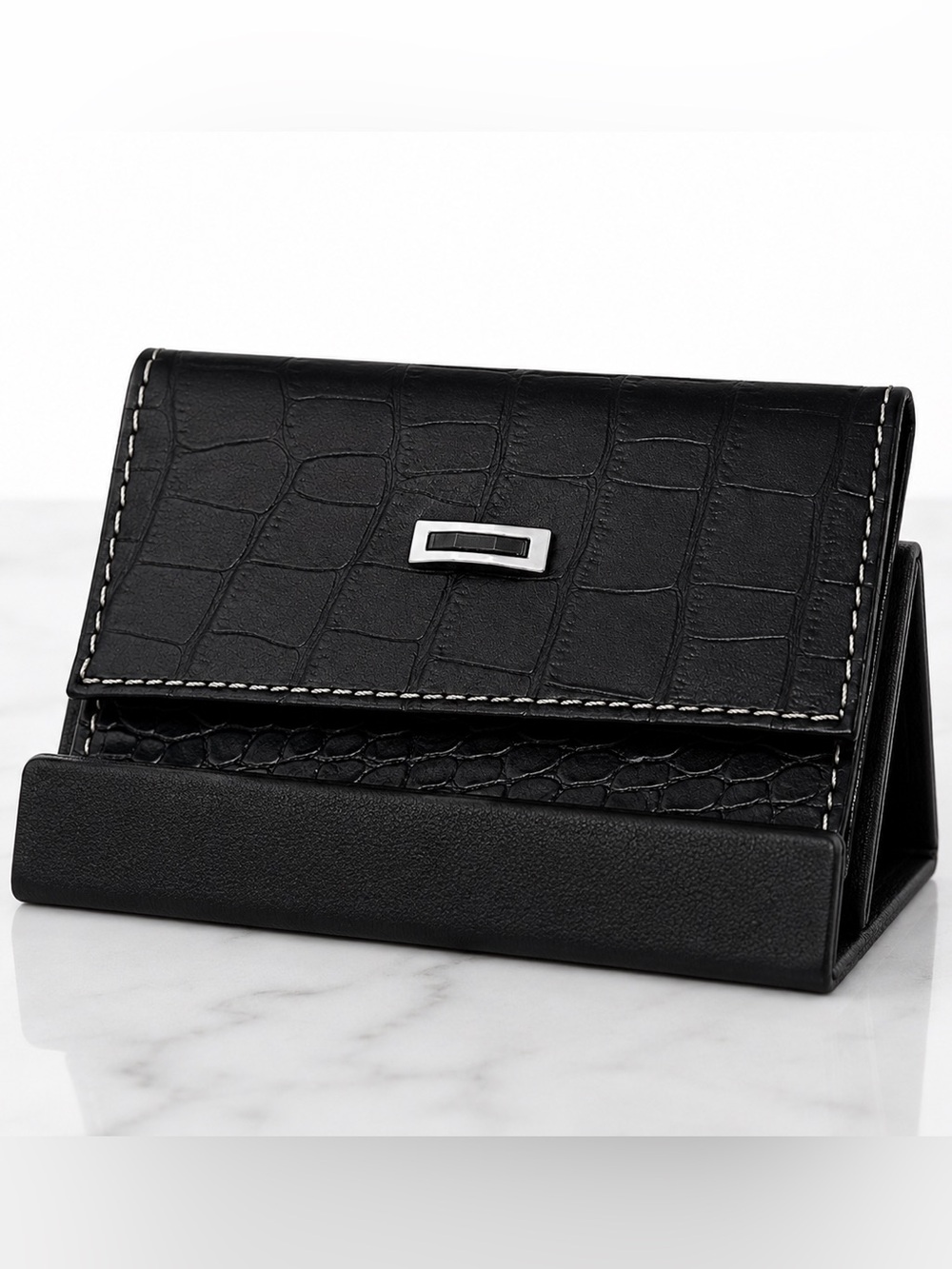 Daniel Swarovski Black Croc-Embossed Leather Wallet with Crystal EUC